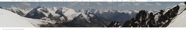 Увеличенный южный сегмент панорамы с перевала Ледопадный