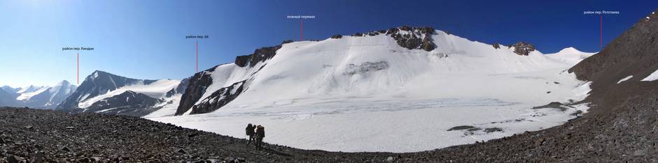 Фото. 93. Панорама на хребет с ложным перевалом, отснятая с левобережной морены ледника Киндык Зап. (№ 322)