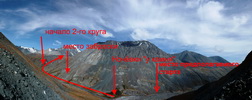Фото 2. Обед и расположение заброски(вид с перевала Ленинградский)