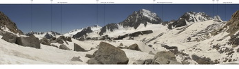 Фото 7.8 Панорама системы ледников 244-245 со спуска с перевала Дополнительный