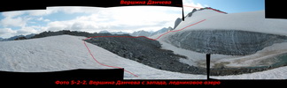 Вершина Данчева с запада, ледниковое озеро
